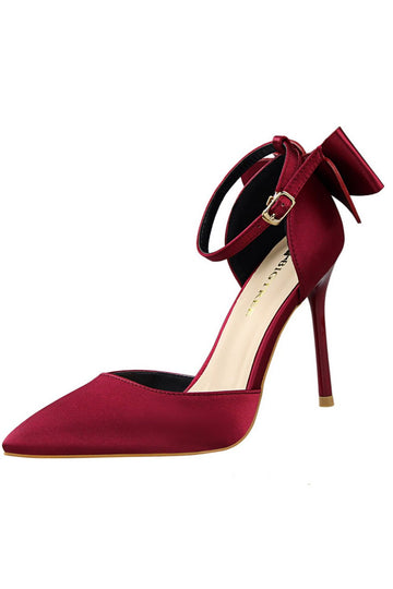 Talons de bal en satin de Bourgogne avec nœud papillon